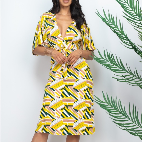 Printed MIDI Dress Olive - Picture 1 of 1